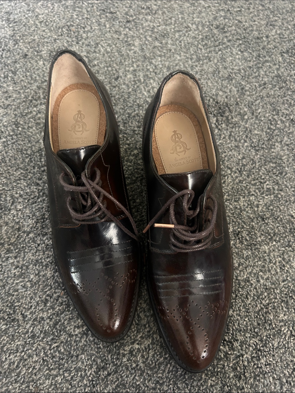 Angela Scott Women’s Brown Leather Wedge Oxfords